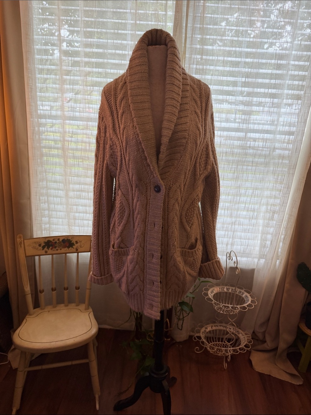 Denim & Supply Ralph Lauren Chunky Cable Knit Shawl Cardigan Sweater Cream